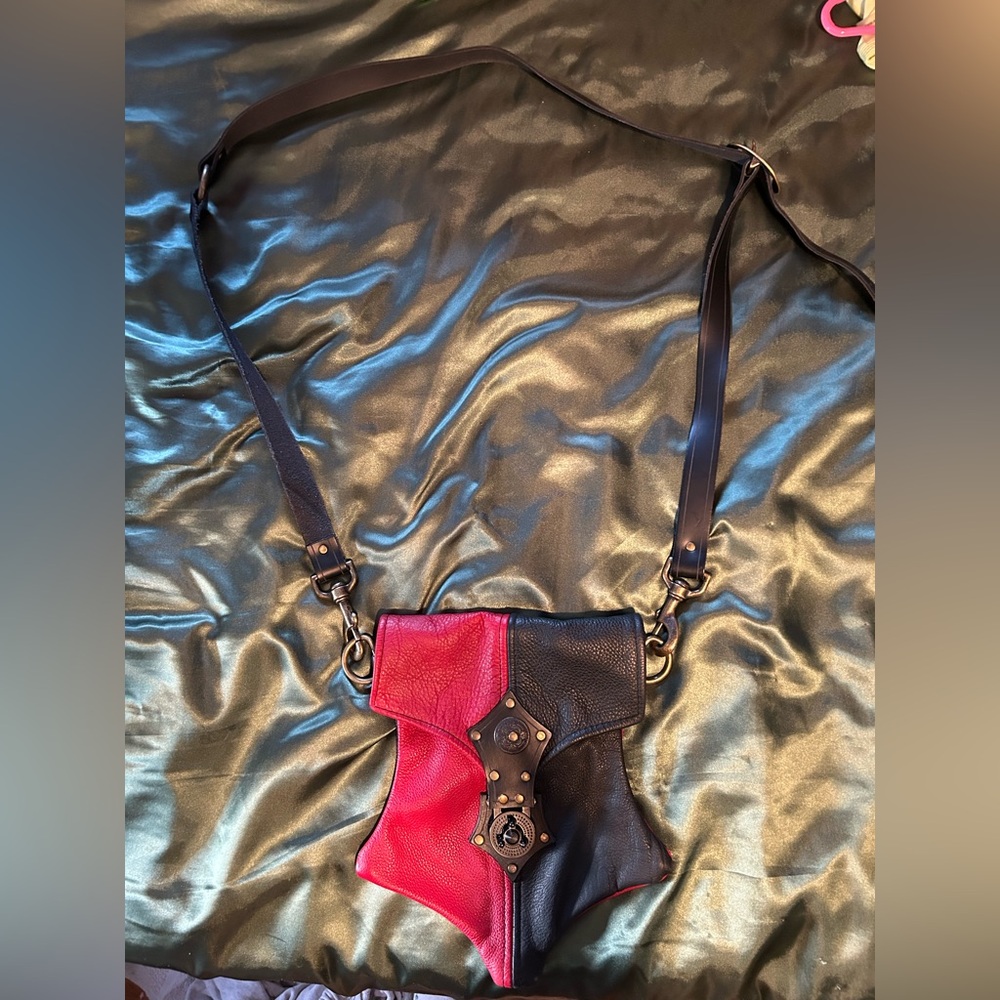 Custom made red and black leather bag